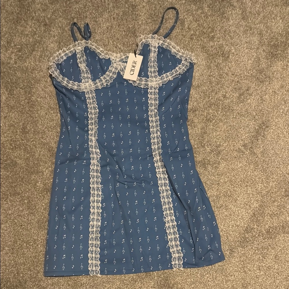 Cider Blue Camisole with White Lace Detail